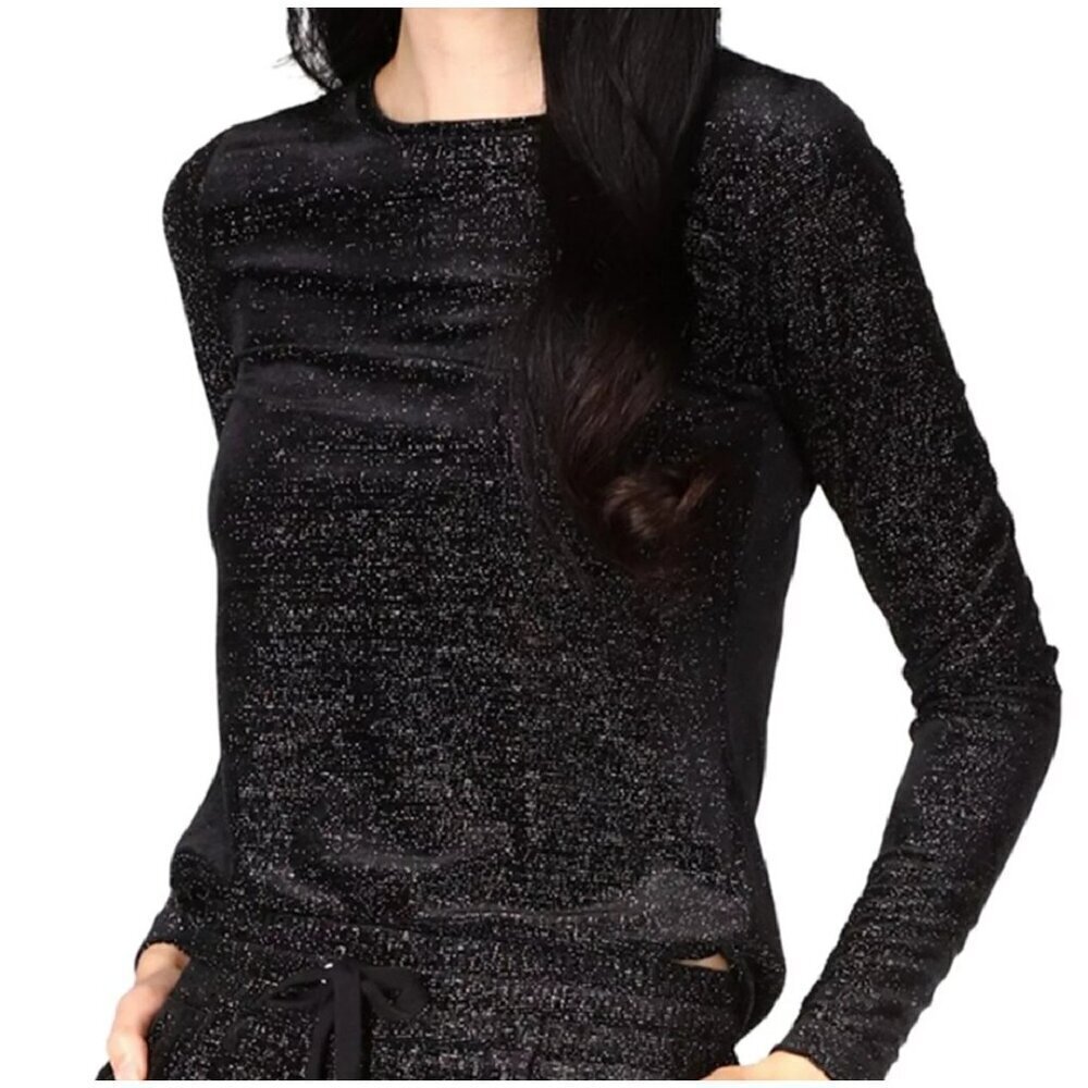 Michael Kors Long Sleeve Black Velvet Metallic Shimmer Ladies top NEW Large